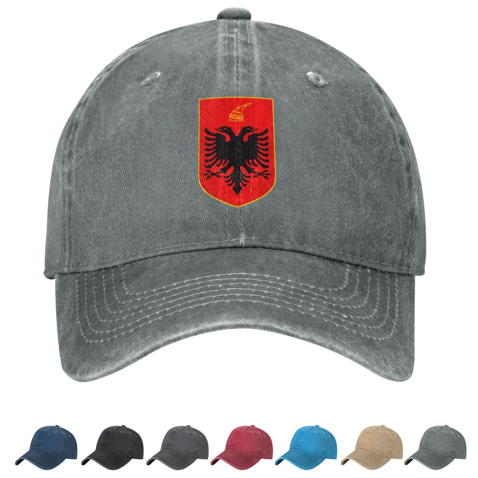 Coat of arms of Albania Denim Baseball Cap Albanian Casual Unisex Vintage Adjustable Flag Trucker Hat Black - Image 3