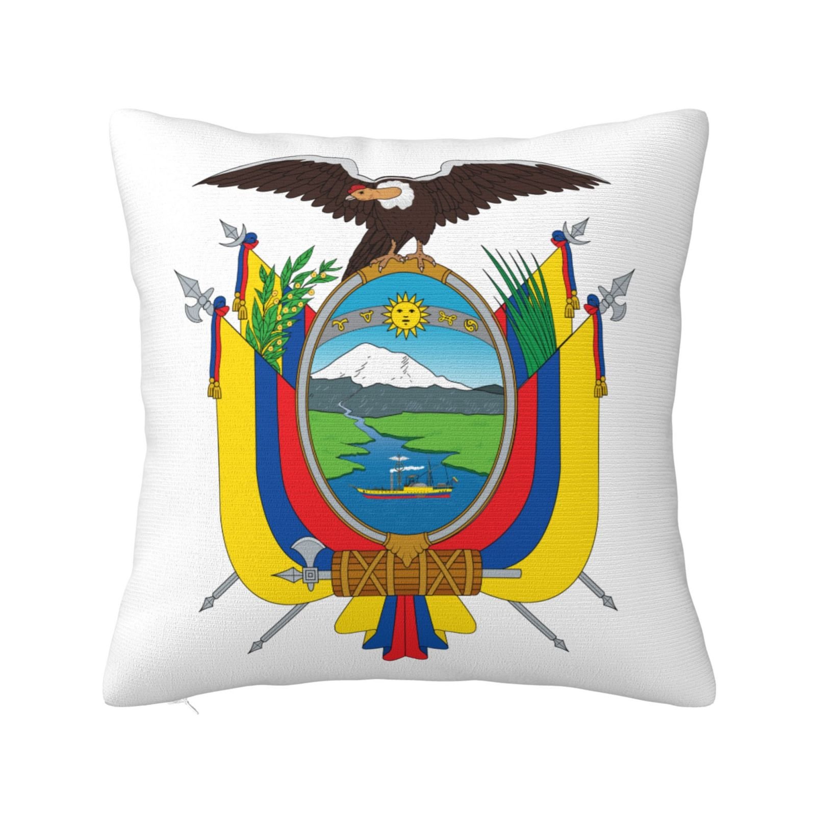 Vierkante sierkussenhoezen met het wapen van Ecuador, het nationale embleem van Ecuador, voor op de bank of fauteuil in de slaapkamer.