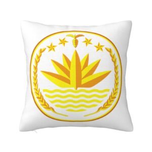 Square Throw Pillow Covers for Coat of Arms of Bangladesh National Emblem Pillowcase for Bangladeshi Couch Sofa Bedroom