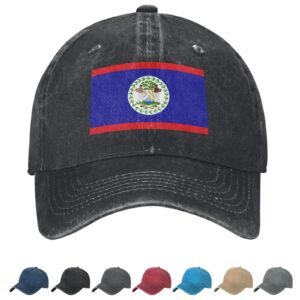 Flag of Belize Denim Baseball Cap Belizean Flag Unisex Vintage Adjustable Outdoor Trucker Hat Black