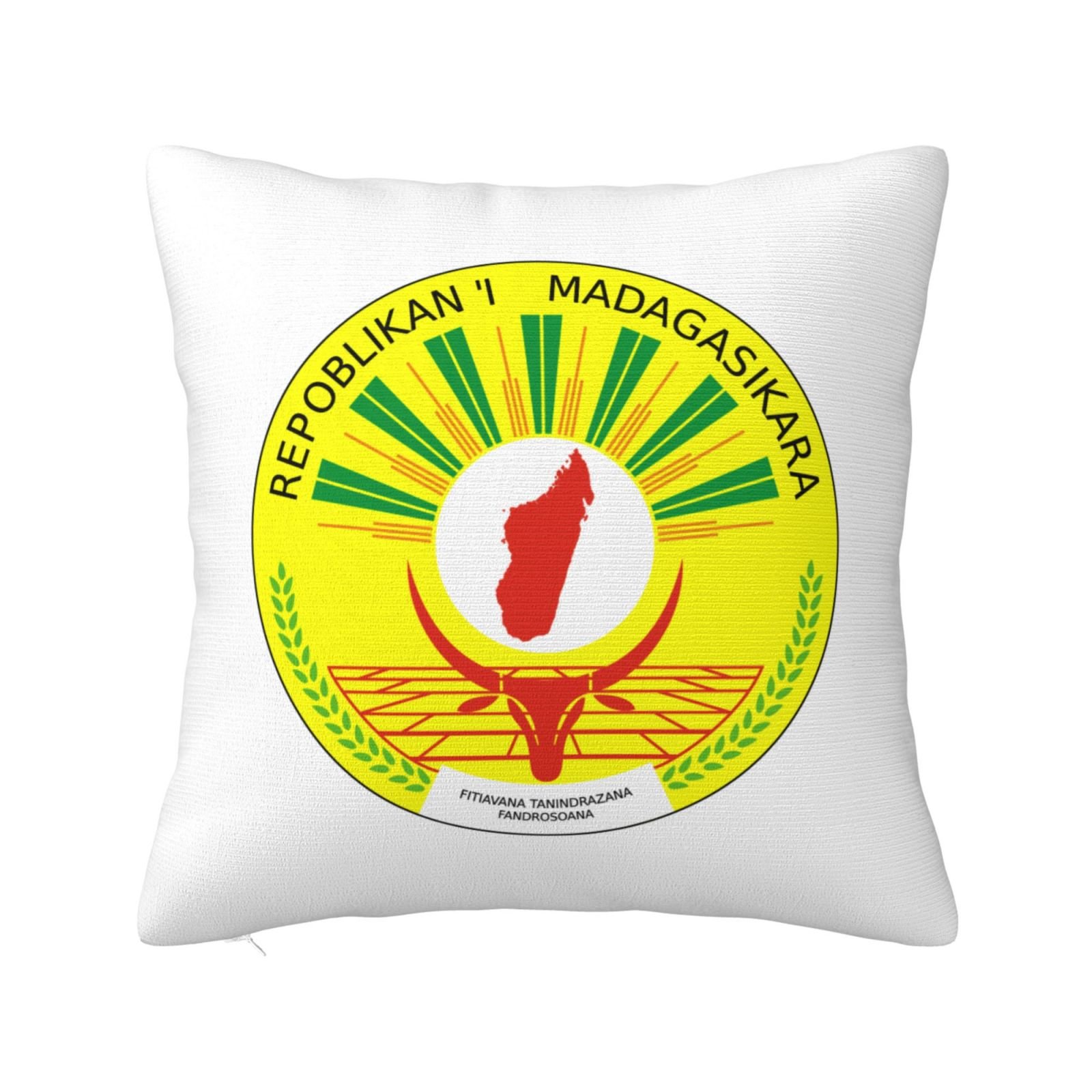 Vierkante sierkussenhoezen met het wapen van Madagaskar, het nationale embleem van Madagaskar, voor een Malagassische bank, fauteuil of slaapkamer.