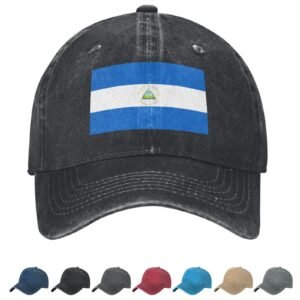 Flag of Nicaragua Denim Baseball Cap Nicaraguan Flag Unisex Vintage Adjustable Outdoor Trucker Hat Black