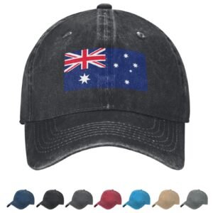 Flag of Australia Denim Baseball Cap Australian Flag Unisex Vintage Adjustable Outdoor Trucker Hat Black