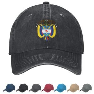 Coat of arms of Colombia Denim Baseball Cap Colombian Casual Unisex Vintage Adjustable Flag Trucker Hat Black