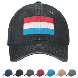 Flag of Luxembourg Denim Baseball Cap Luxembourgian Flag Unisex Vintage Adjustable Outdoor Trucker Hat Black
