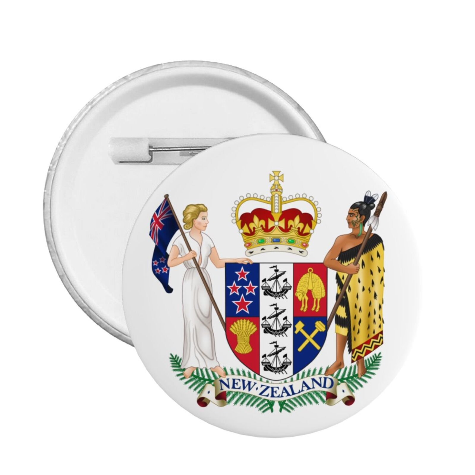 5 stuks ronde button badges met het wapen van Nieuw-Zeeland, ondersteuning voor Nieuw-Zeelandse emblemen, Nieuw-Zeelandse decoraties