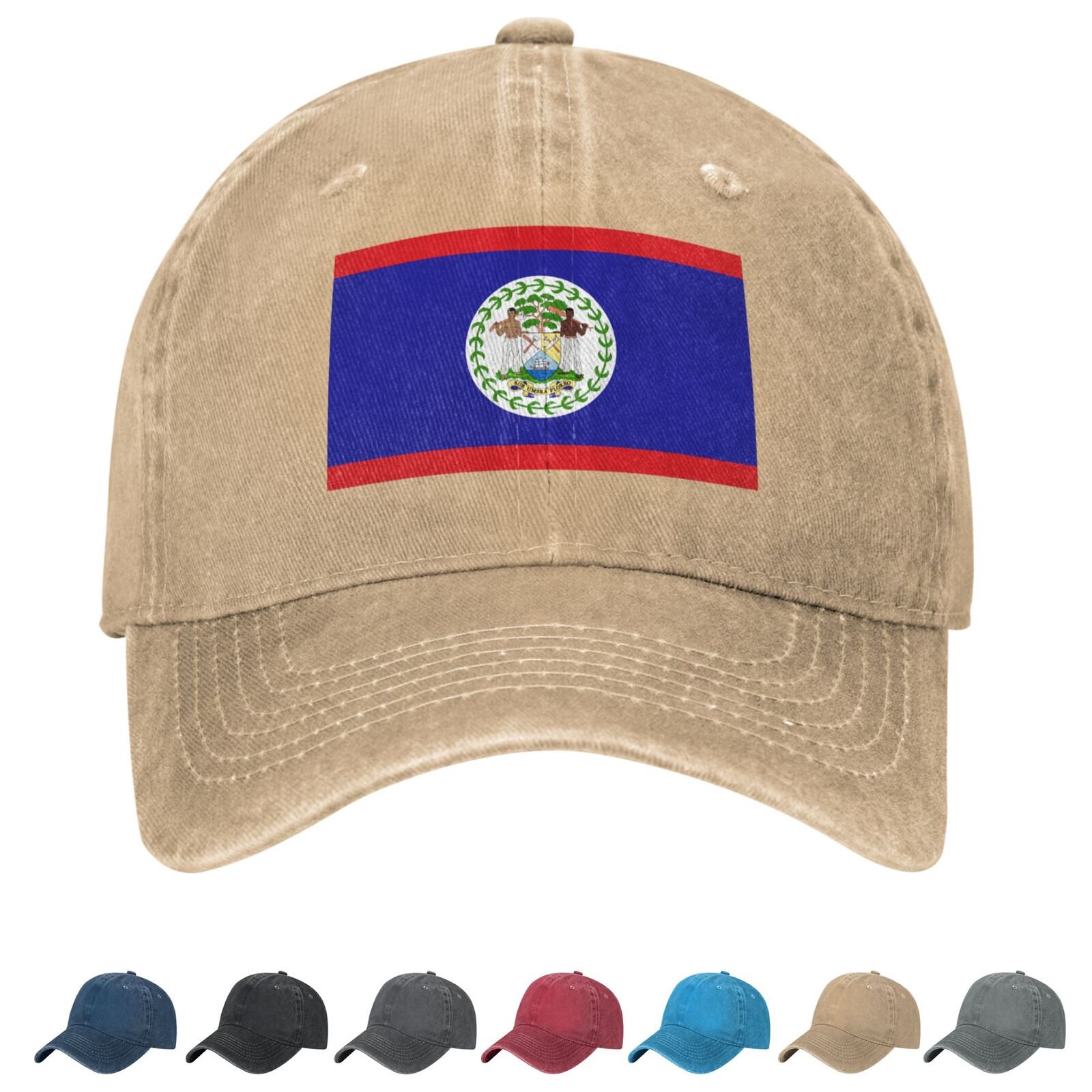 Belizeaanse baseballpet van denim met Belizeaanse vlag, unisex, vintage, verstelbare outdoor truckerpet, zwart. - Image 7