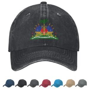 Coat of arms of Haiti Denim Baseball Cap Haitian Casual Unisex Vintage Adjustable Flag Trucker Hat Black