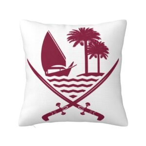 Square Throw Pillow Covers for Coat of Arms of Qatar National Emblem Pillowcase for Qatari Couch Sofa Bedroom