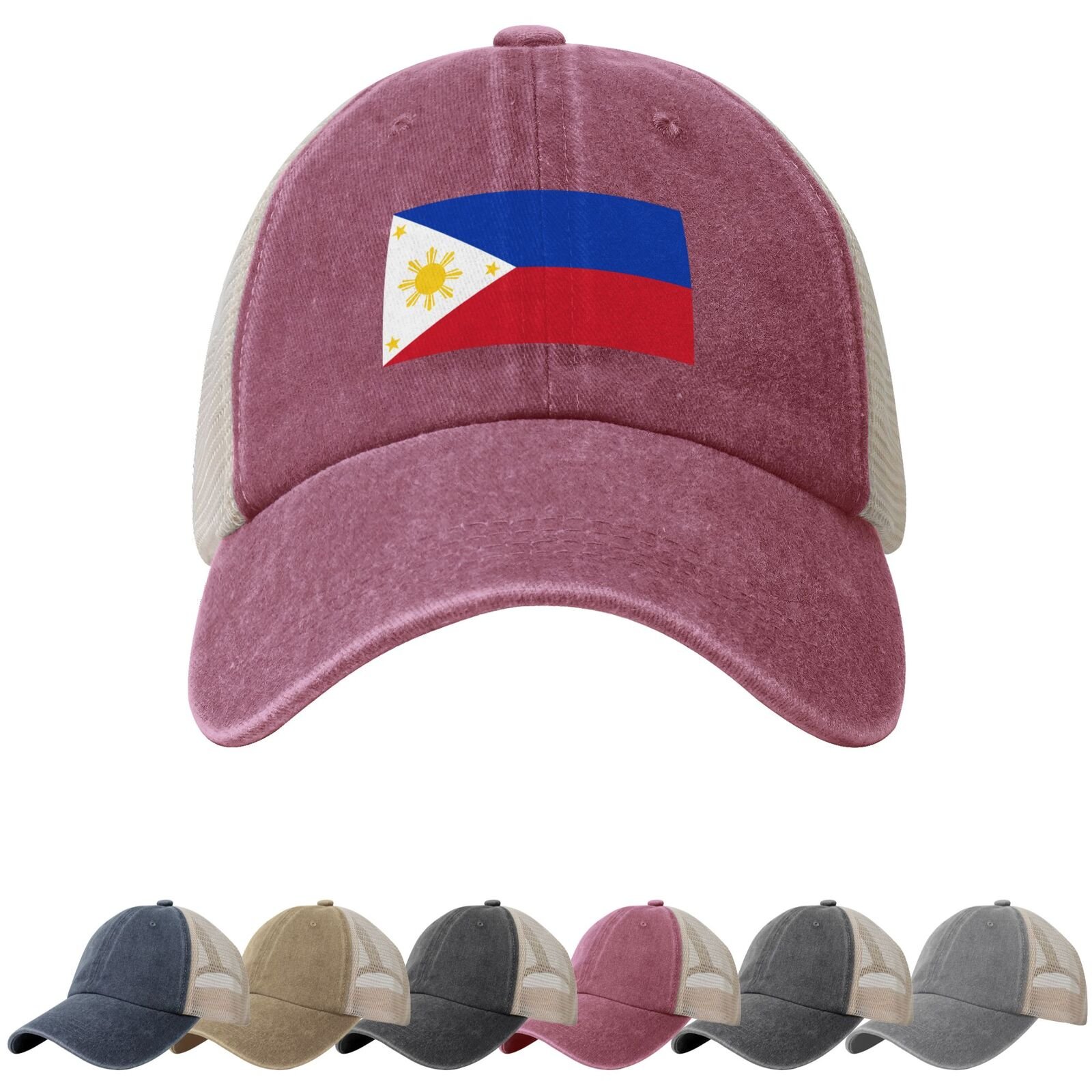 Philippines Flag Sun Hats for Men Women Flag of Philippines Cowboy Mesh Baseball Cap Filipino Trucker Hat - Image 3