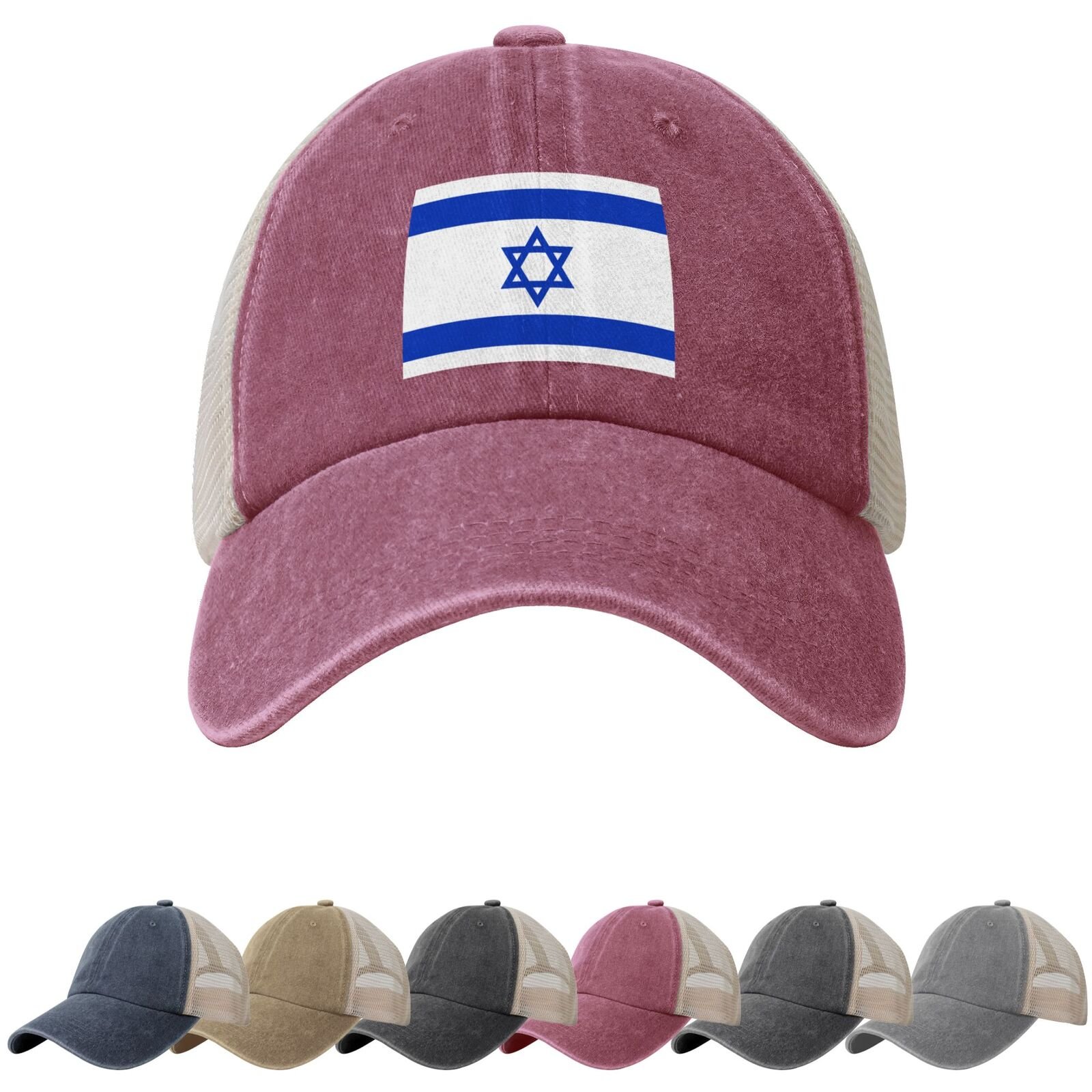 Zonnehoeden met de Israëlische vlag voor mannen en vrouwen, cowboypet met mesh-onderkant, truckerpet met Israëlische vlag. - Image 3