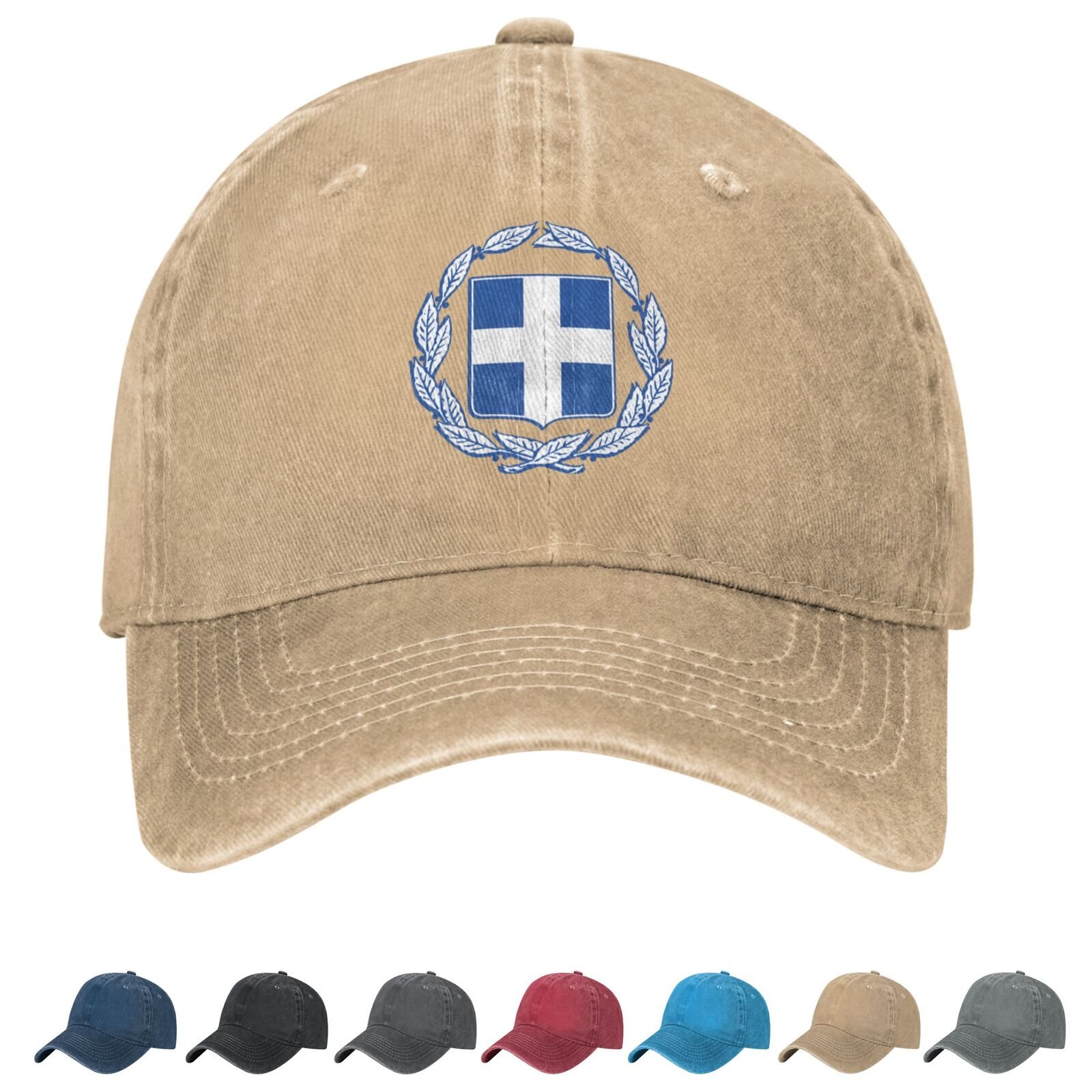 Coat of arms of Greece Denim Baseball Cap Greek Casual Unisex Vintage Adjustable Flag Trucker Hat Black - Image 7