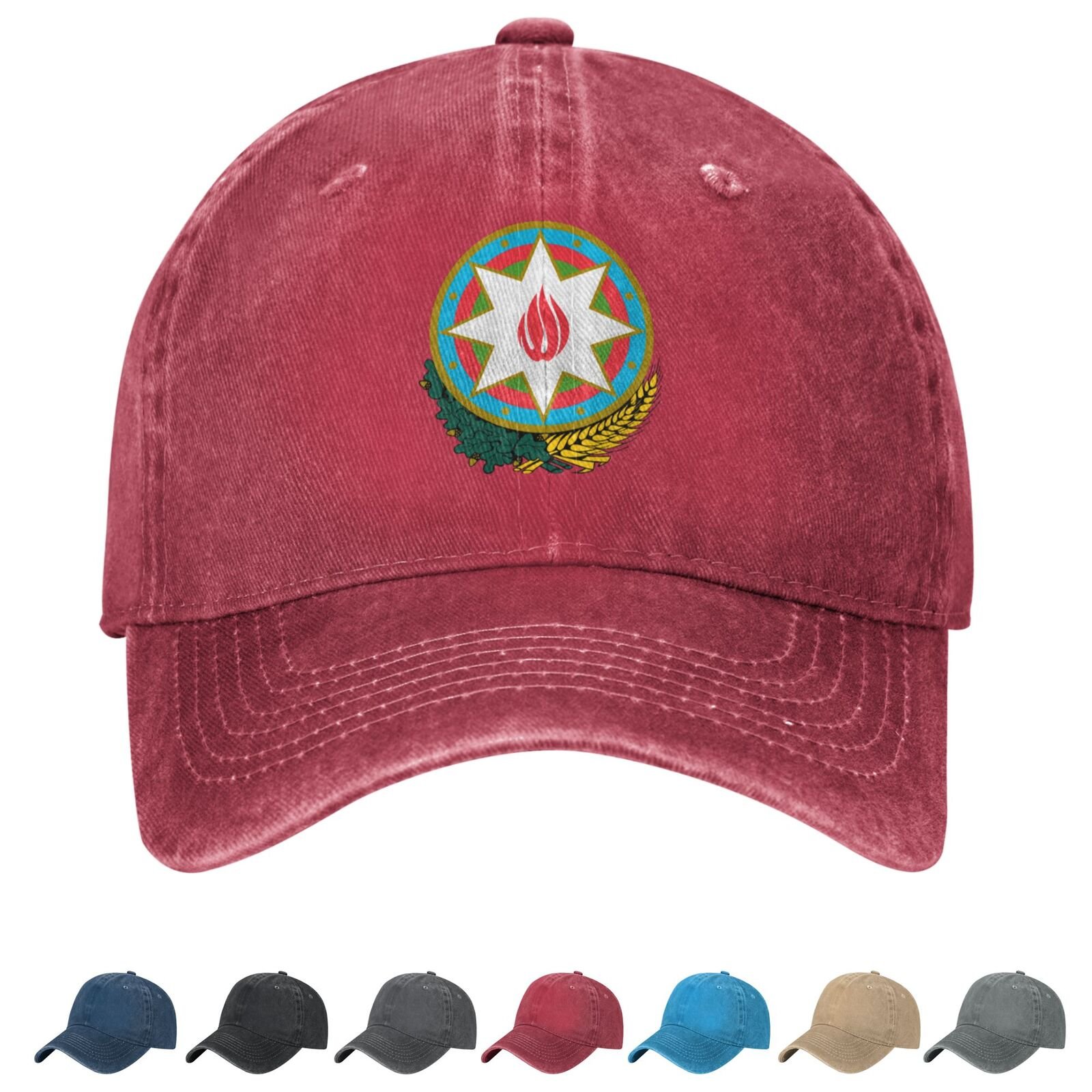 Coat of arms of Azerbaijan Denim Baseball Cap Azerbaijani Casual Unisex Vintage Adjustable Flag Trucker Hat Black - Image 4