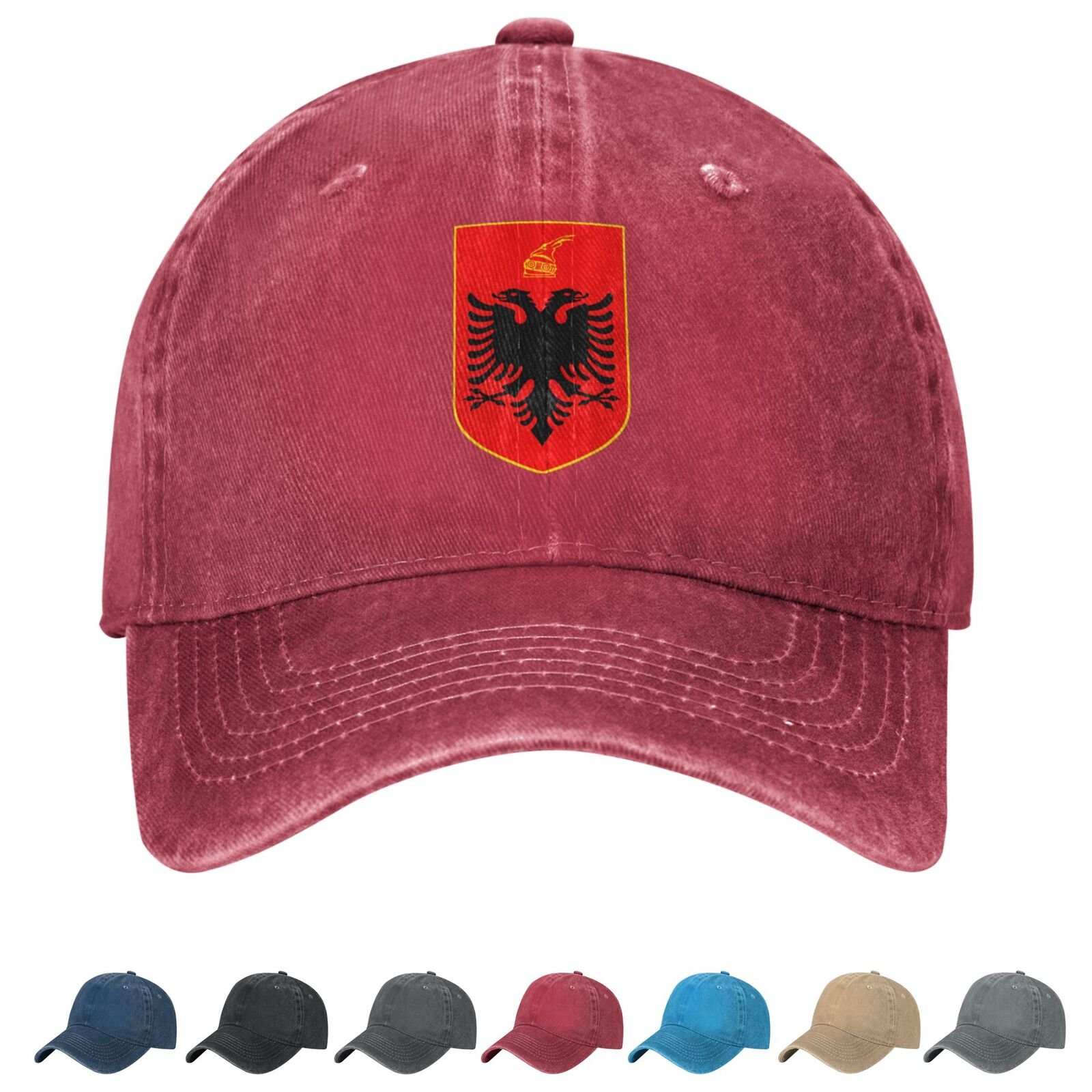 Coat of arms of Albania Denim Baseball Cap Albanian Casual Unisex Vintage Adjustable Flag Trucker Hat Black - Image 4