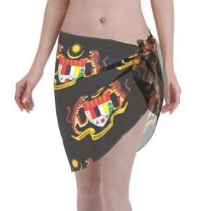 Women Short Sarongs Beach Wrap Malaysia Emblem for Malaysian Swimsuit Short Skirt Chiffon Scarf